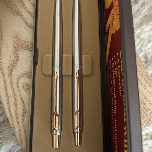 Vtg Parker Classic Ballpoint Pen & Pencil Set Stainless Steel Gold Tone Arrow - Picture 17 of 17